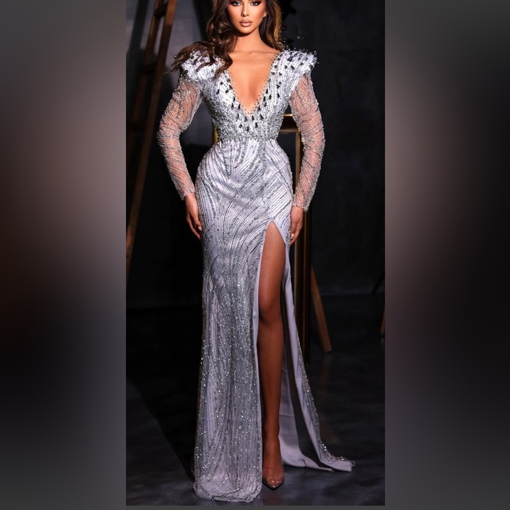 Elegant Silver Evening Gown